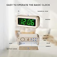 Vista 4 de Reloj despertador digital Timegyro, funciona con pilas, con pantalla LED para dormitorios, larga duración de batería de 12 meses, brillo ajustable
