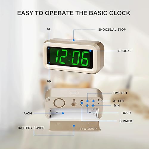 Miniatura 4 de Reloj despertador digital a pilas con pantalla LED para dormitorios, batería de larga duración de 12 meses, 3 brillo ajustable, 1224 horas,