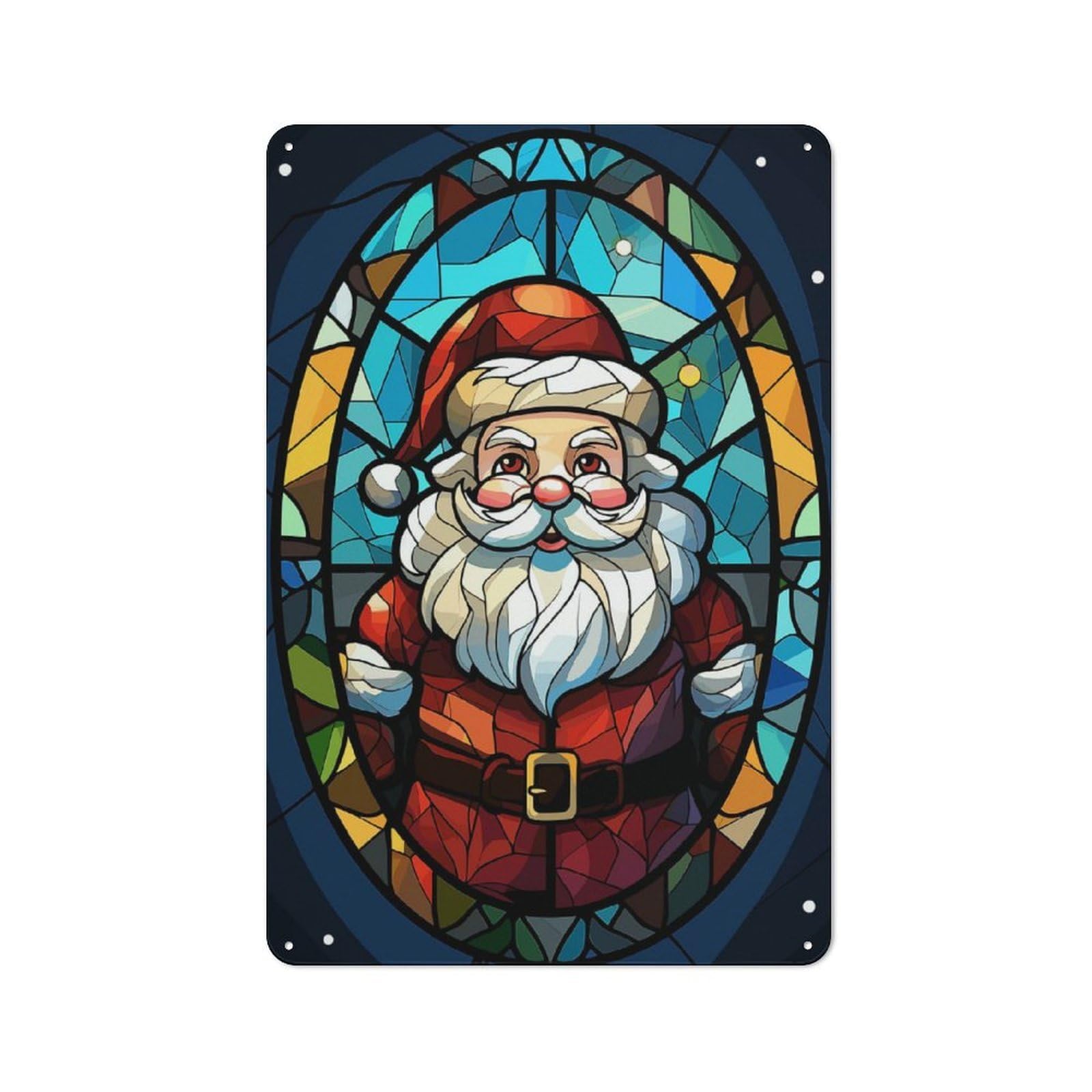 Junmoney Santa Claus Stained Glass Rustic Metal Sign 30X20cm For Man Cave Or Games Room, For Vintage Wall Decor Fans, For Garage And Workshop Walls