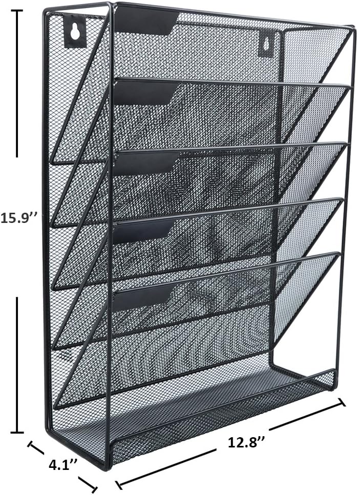 Easepres File Organizer Mesh 5-Tier Black Hanging File Organizer Vertical Holder Rack for Office Home : Office Products