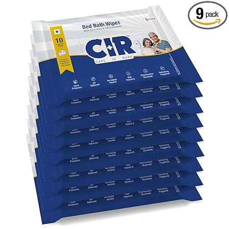 CIR Soft Body Cleansing Wet Bed Bath Wipes for Adults | Body Sponging | Extra Large, 10 Wipes/Pack (Pack of 9), 90 Wipes, White, One Size