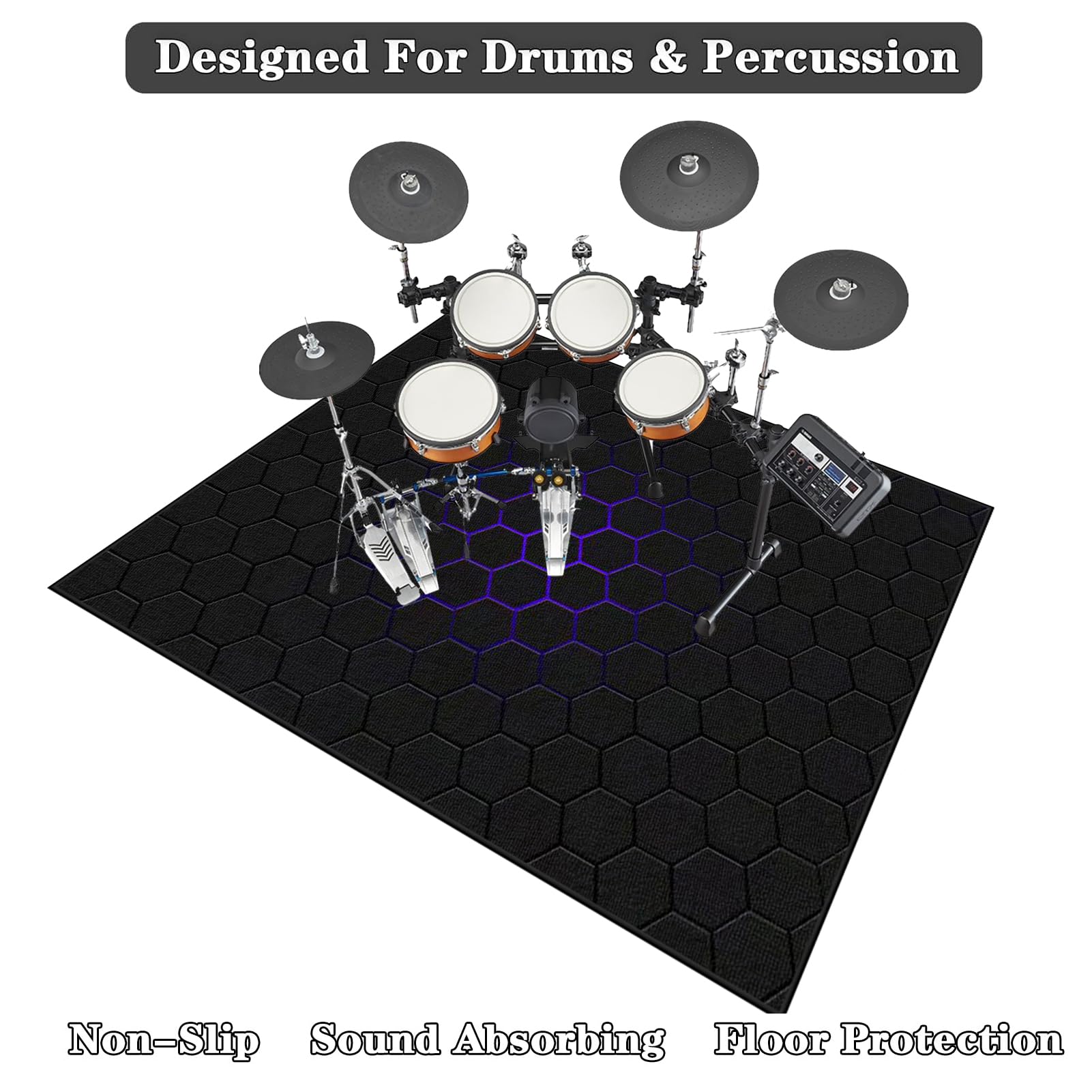 Schlagzeugteppich Drum Teppich Professionelles rechteckiges Schallschutz Trommelmatte 160 x 120 cm Elektrisches Schlagzeug Teppich Music Carpet Innen und Außen Trommelteppich für Studio Wohnung
