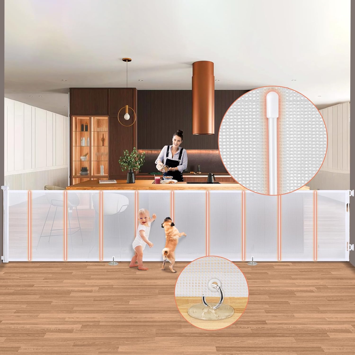 Retractable Baby Gates Extra Wide 150'' Tall 35'' Retractable Dog Gate