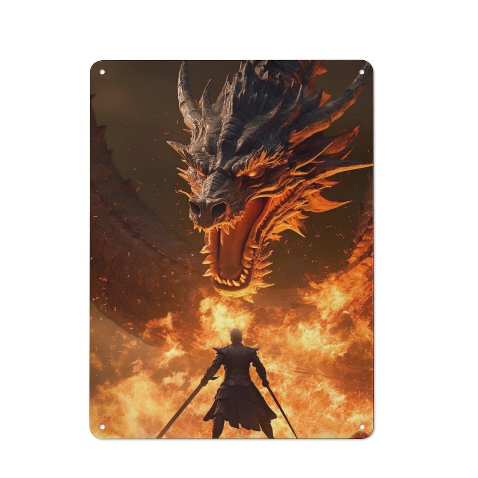 Junmoney Legendary Fire Dragon Retro-Style Tin Sign 40X30cm For Dining Room Or Kitchen, For Kitchen Wall Decor Lovers