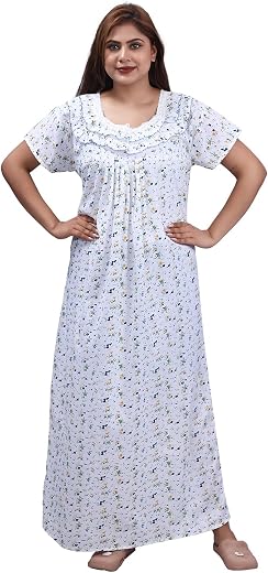 Kripto Katrox Cotton White Base Woman Nightwear and Nightgown