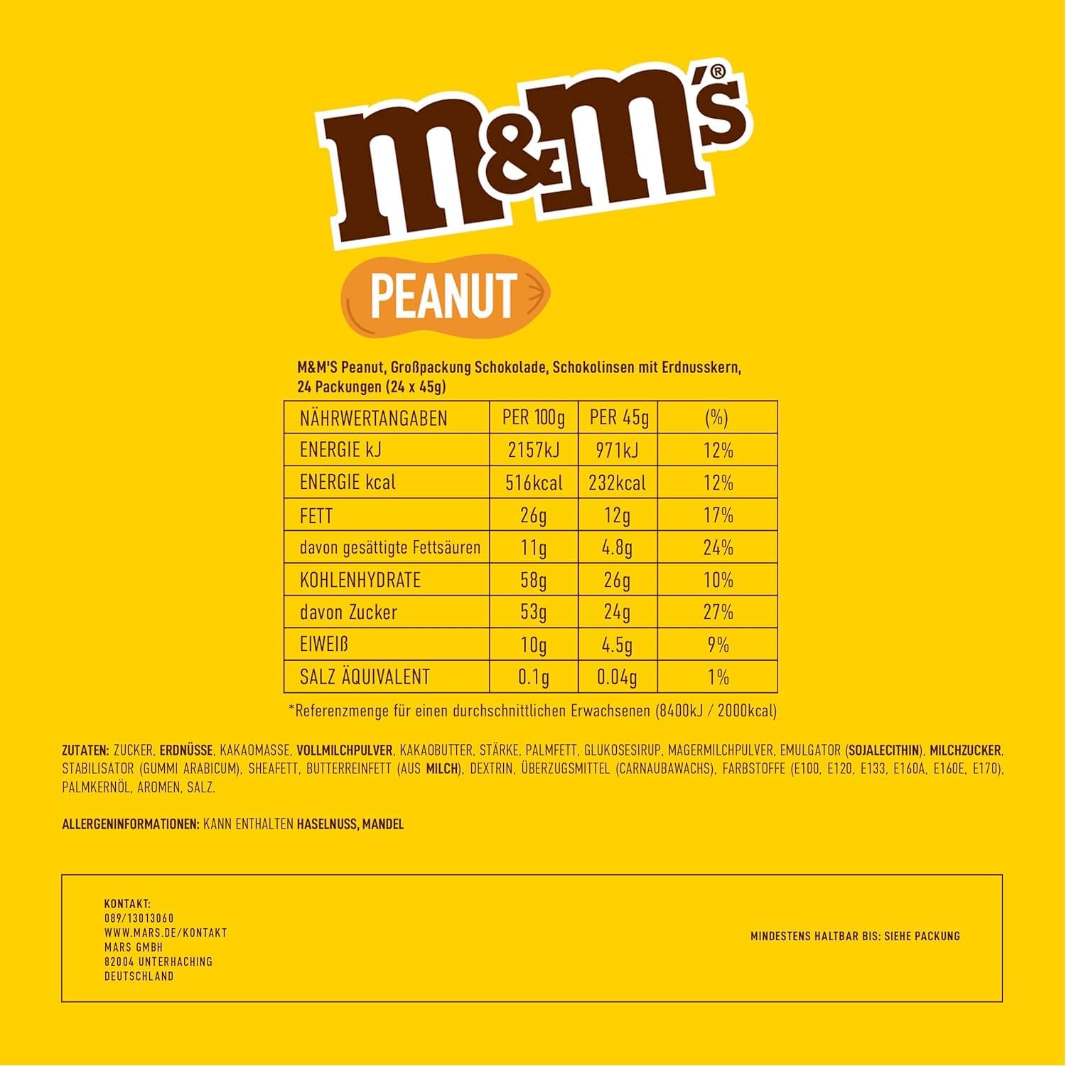 M&M'S Peanut Schokolade Erdnuss Schokolinsen, 24x45g – Ansicht 2