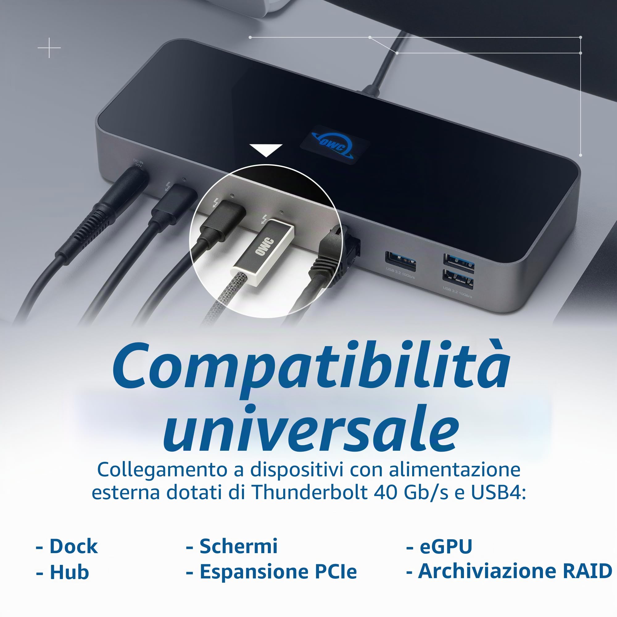 OWC Cavo USB4 Ottico Attivo USB-C 40Gb/s, Thunderbolt 4/3, 8K@60Hz, 60W Ricarica, Anti-Interferenza, Nylon Intrecciato, per Dock, SSD, eGPU, Monitor – 4,5m