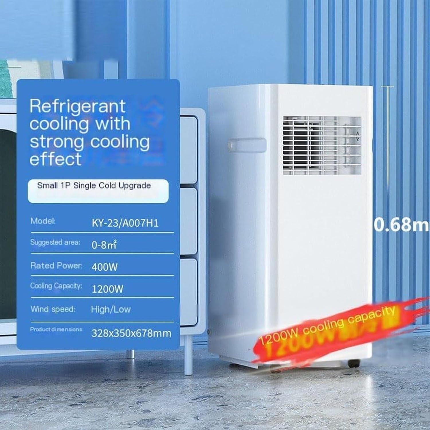 14000 BTU Condizionatore Portatile con Telecomando, Timer 24H, Poco Rumoroso, unità AC Mobile con Ruote per Camera, Ufficio, Bagno e Soggiorno, Style 4, 5000 BTU