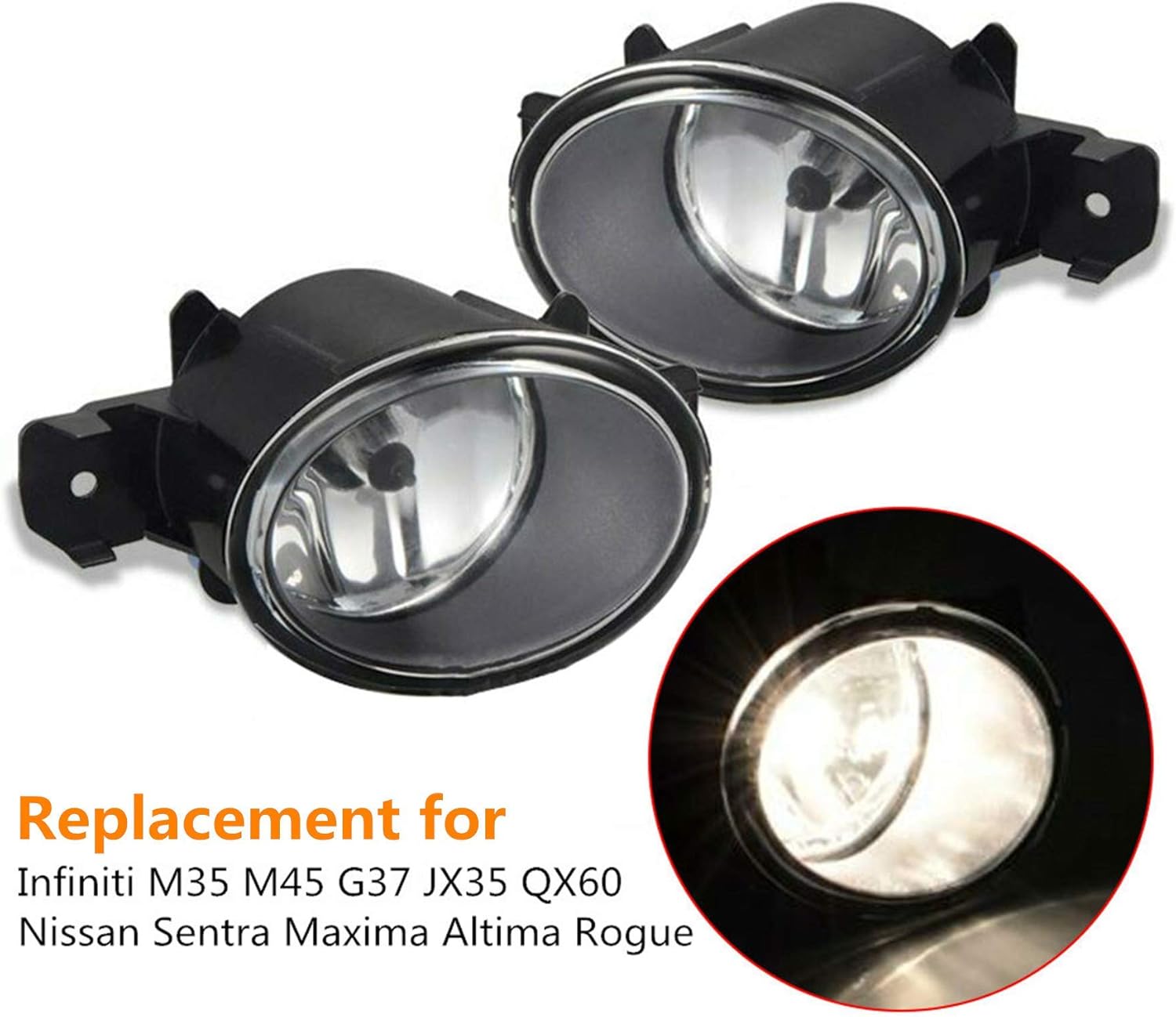 WFLNHB Pair Fog Lights Clear Glass Lens Replacement for Nissan Sentra Maxima Altima Rogue & Infiniti M35 M45 G37 JX35 QX60 w/ H11 Lamp Bulbs 26155-89927, 26150-89927, NI2593117, NI2592117