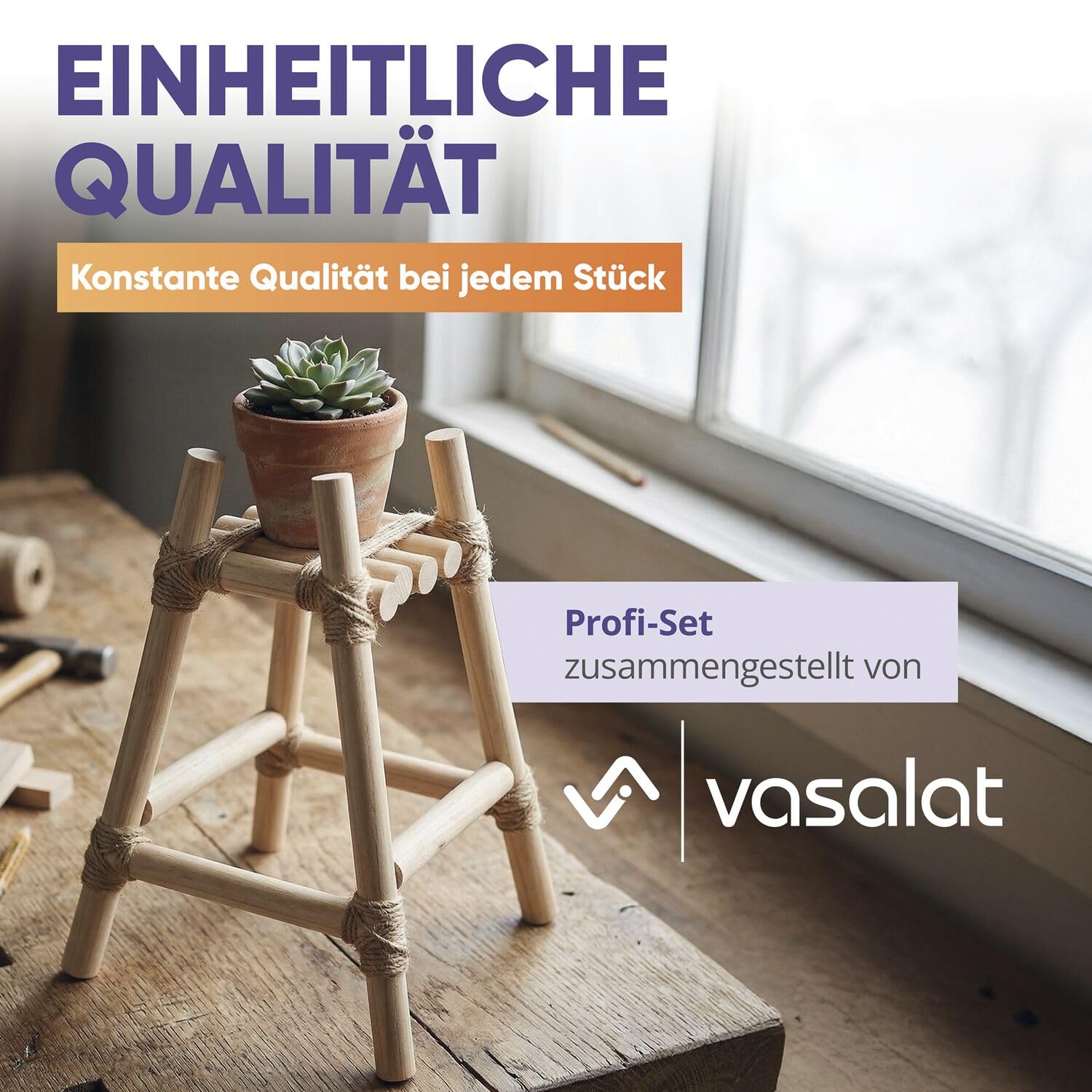 vasalat Lot de 6 baguettes en bois de hêtre lisse pour le bricolage - 100 cm x 20 mm - Hêtre naturel