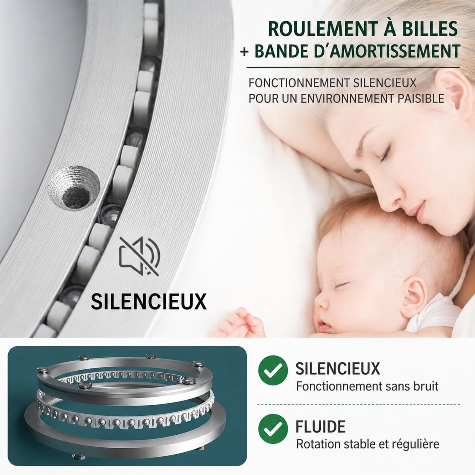 Plateau Tournant TV Silencieux, 35cm Plaque Rotative Grand, Heavy Duty Mecanisme Plateau Tournant Table Lisse en Alliage D'aluminium pour D'affichages Meubles Service Show (35CM)
