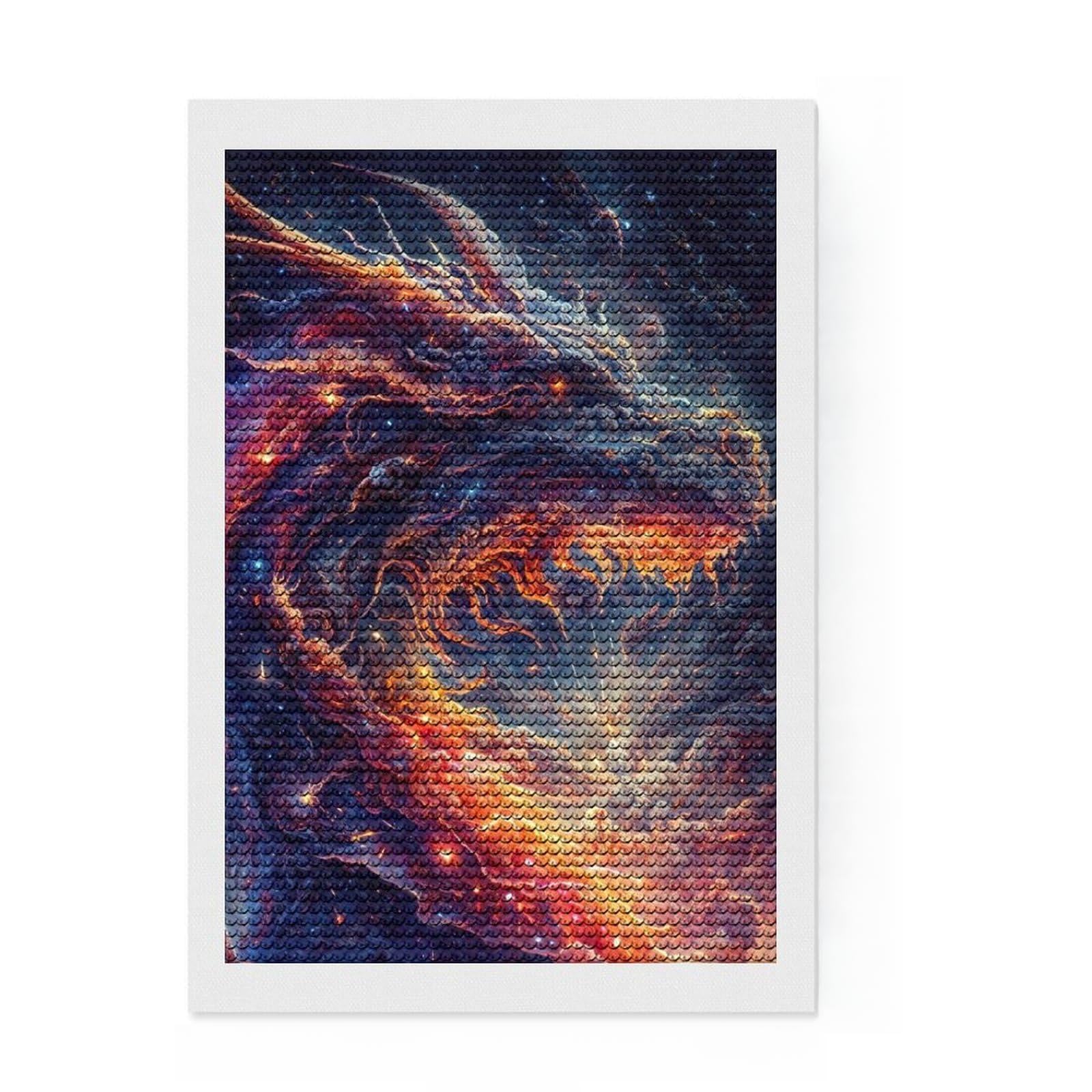 Junmoney The Rainbow Dragon 2 Full Drill Diamond Painting Kit 8"x12", Full Kit Included, Aesthetic Room Decor, for Family Craft Time