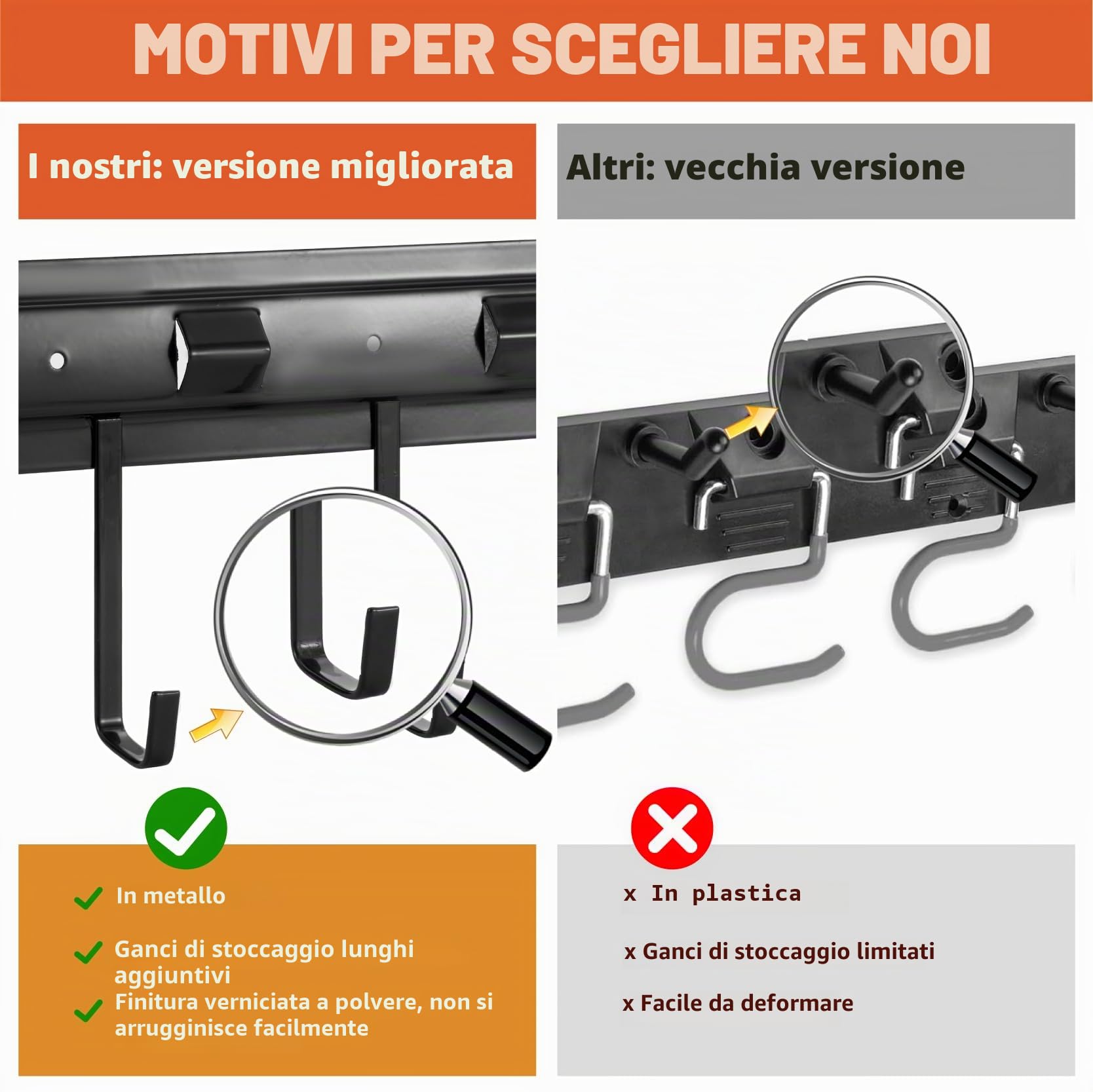 Sinoer 51 "tutto in metallo per garage/attrezzi da giardino, organizer da parete per garage e stoccaggio con piccoli ganci per garage a U per garage, bicicletta, scala, bicicletta, (3Rails)
