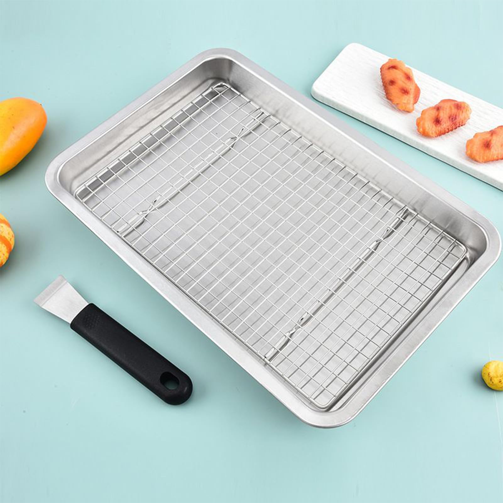 Grillkorb-Set, Edelstahl-Grillschale, Grill-Fischkorb, kompakt und leicht, sicherer Griff, 42 x 28 cm, für Familientreffen