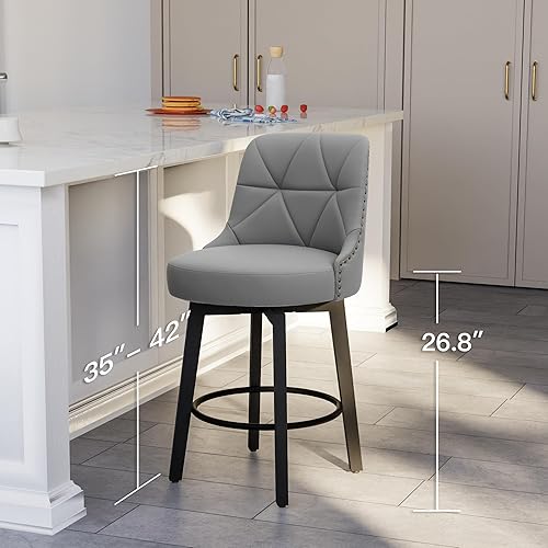 Miniatura 7 de Taburetes de bar giratorios con respaldo, juego de 2, taburetes de bar tapizados de piel sintética de 26 pulgadas para isla de cocina, reposapiés