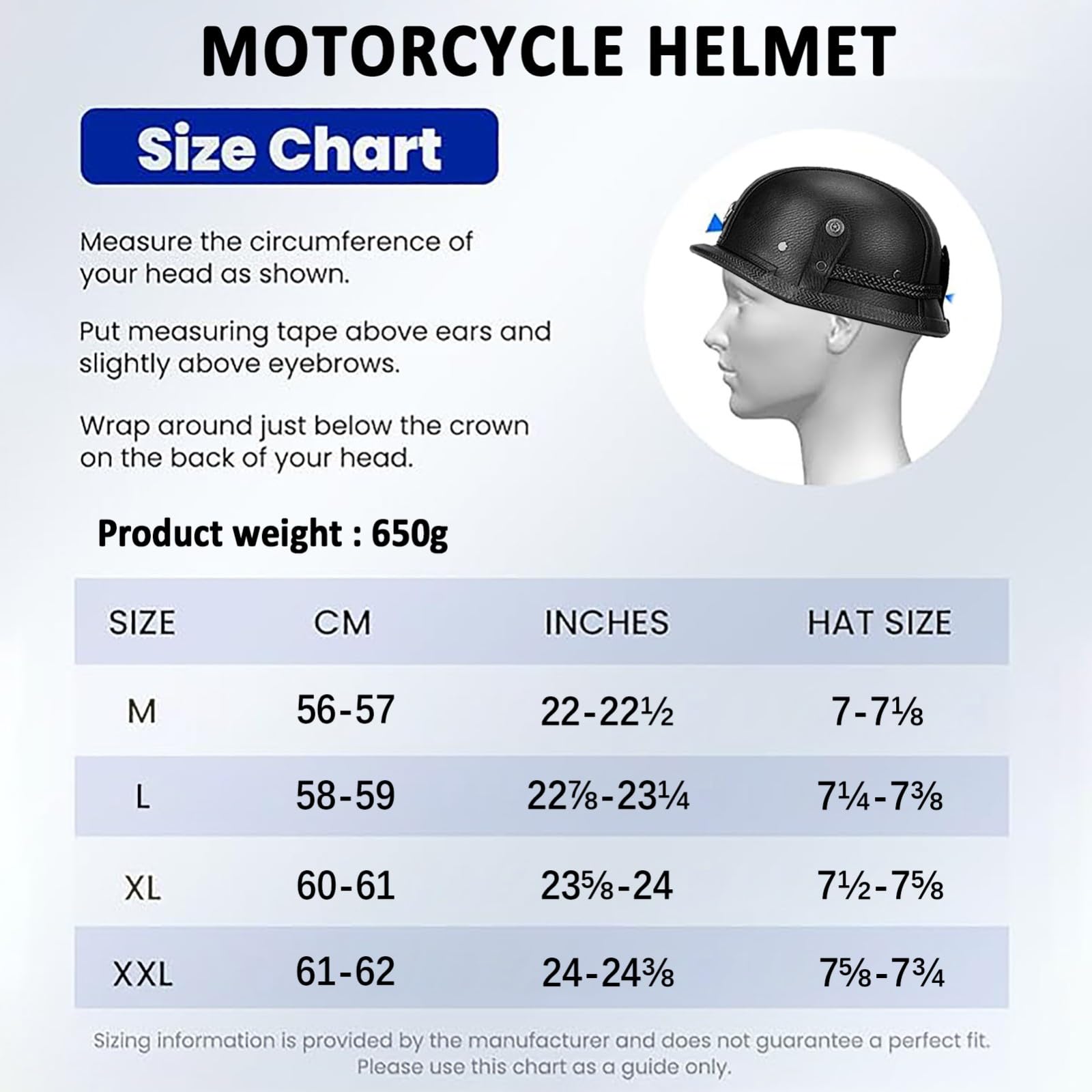 Skórzany kask motocyklowy, półtwarz, homologacja ECE 22.06, retro, otwarty kask z goglami, kask typu jet, do cruisera, skutera Touring B, M (56-57 cm)