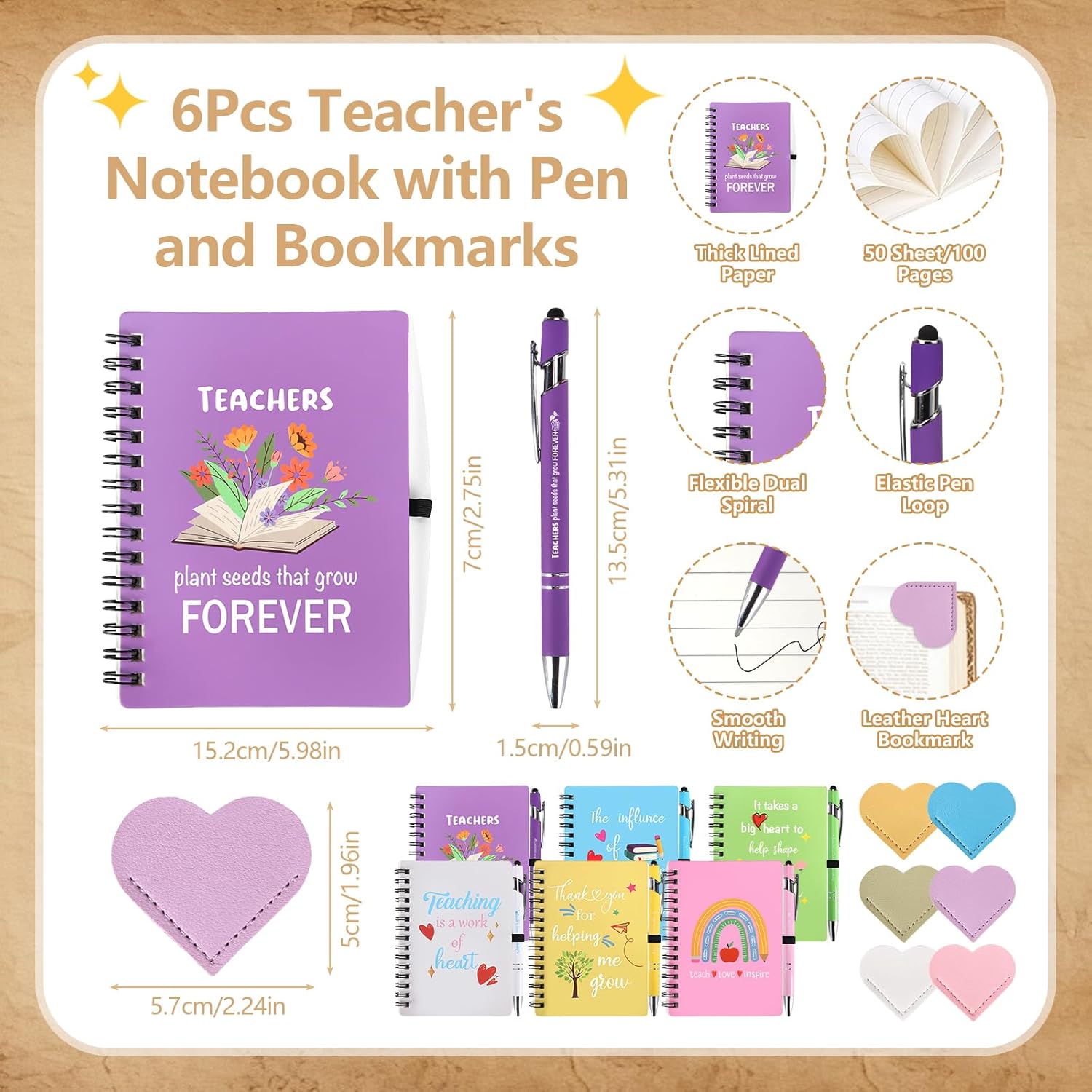 36Pcs/6 Set Teacher Appreciation Gifts in Bulk, Teacher Valentines Gifts End of Year Back to School Presents Include 20 OZ Grateful Tumbler Notebook Pen Bookmark Thank You Cards and Gift Bags