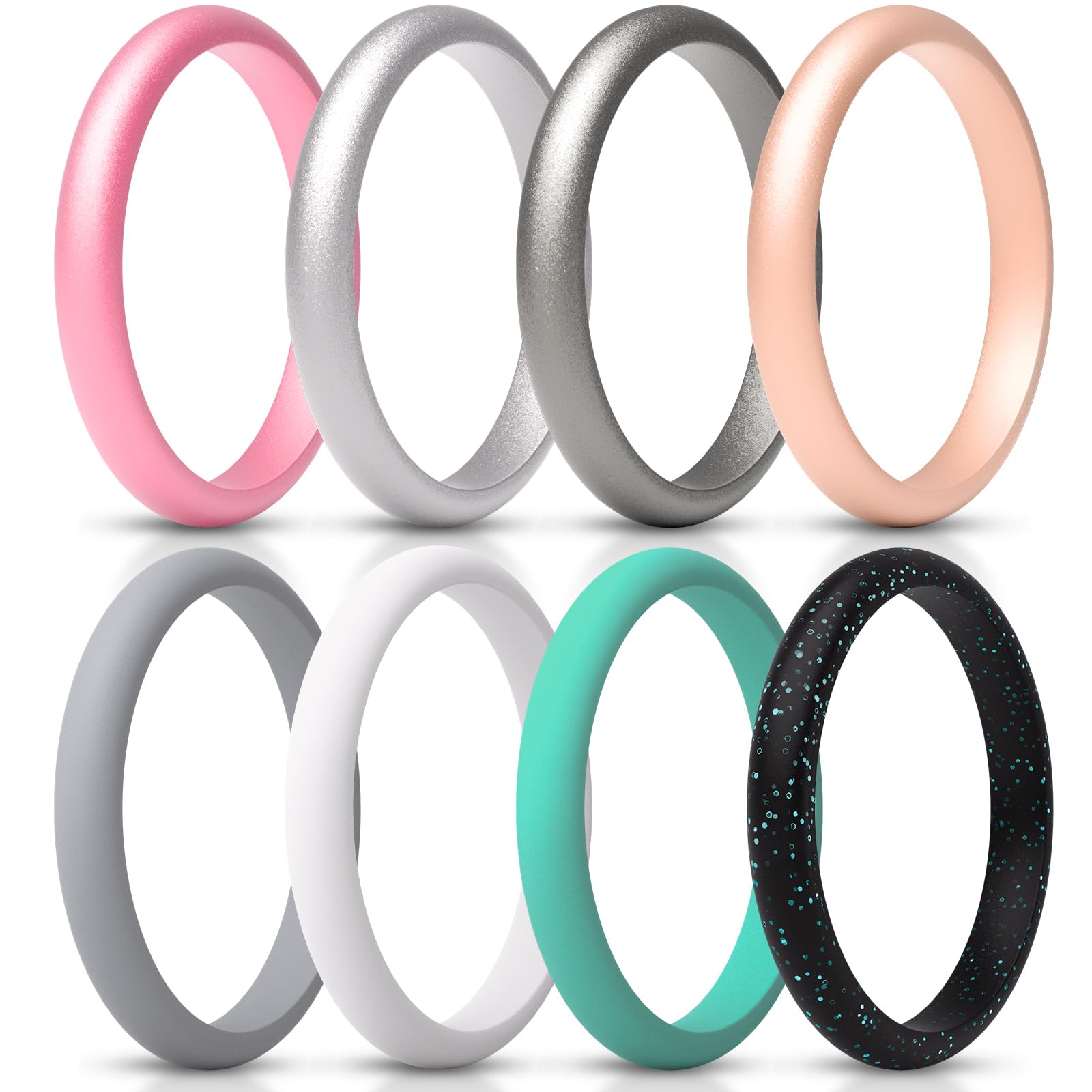 ThunderFit Women's Silicone Wedding Ring Sets, Thin and Stackable Rubber Wedding Bands, 2.6mm Wide, 2.1mm Thick, Variety Multipack 1/4/6/7/8/9