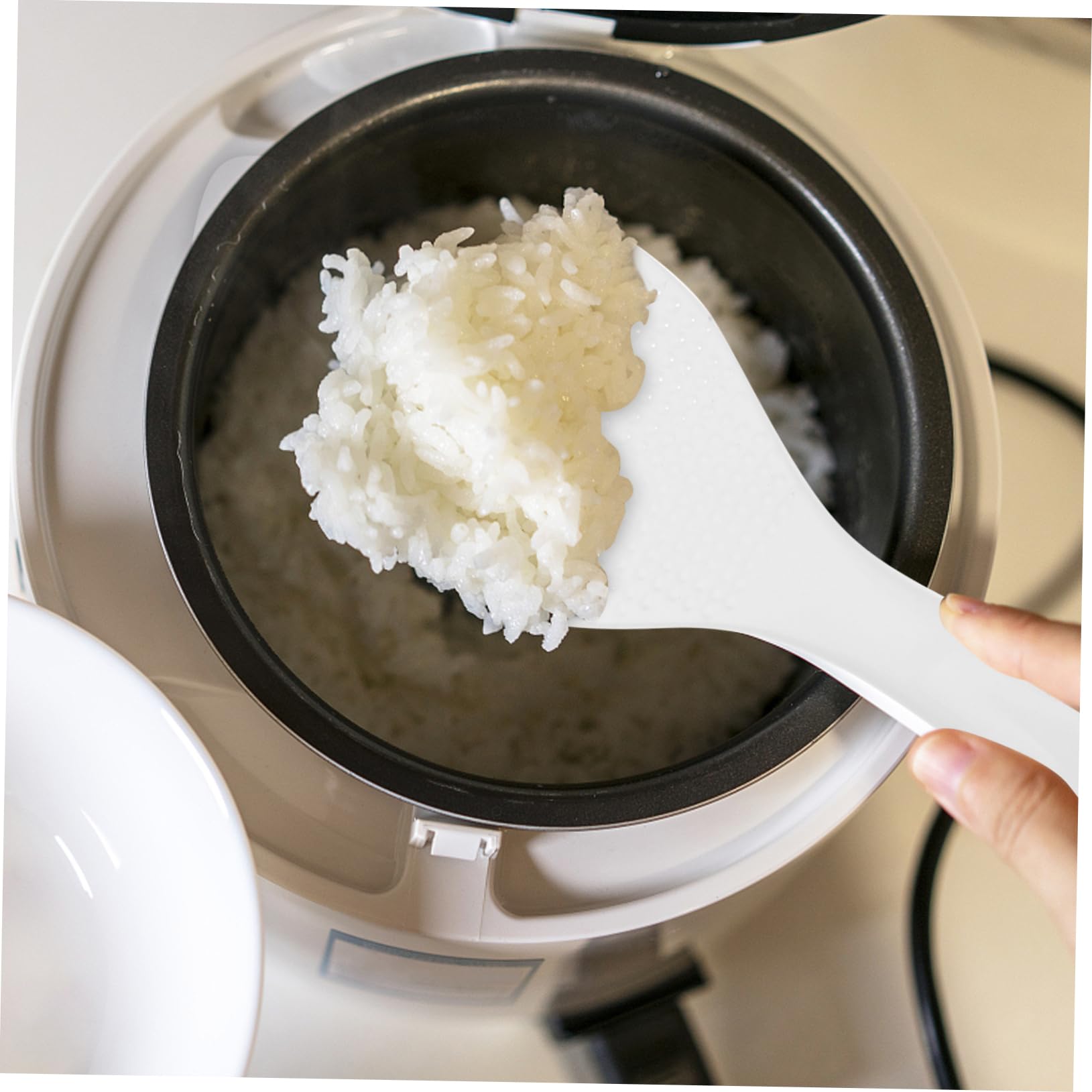 SOLUSTRE 2Pcs Non Stick Rice Paddle Spoon Smooth Ceramic Rice Serving Scoop for Home Kitchen Delicate Design with Ergonomic Grip for Easy Handling and Fluffy Rice Transfer