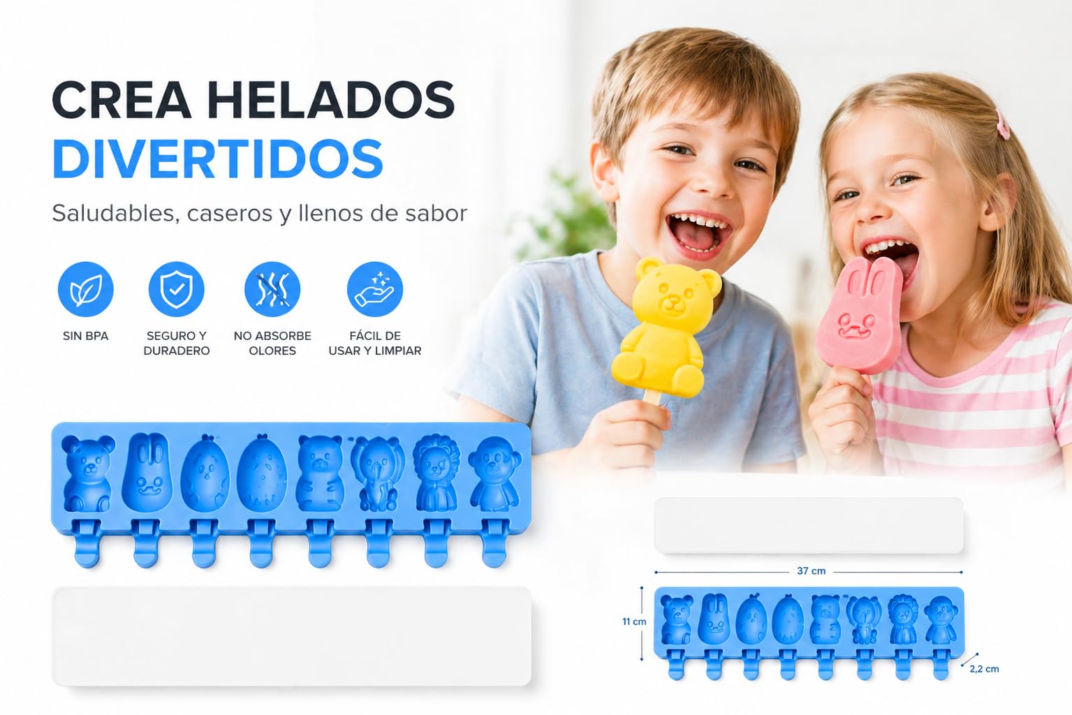 Molde Premium de Silicona para Helados – 8 cavidades para Helados Caseros | Reutilizable | Fácil de Desmoldar y Limpiar | Ideal para Niños | Libre de BPA (Animales) | Incluye Ebook QR con Recetas — view 6
