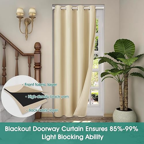 Miniatura 4 de HOMEIDEAS Cortinas beige para puerta, cortina de privacidad con ojales para dormitorio, 39 pulgadas de ancho x 78 pulgadas de largo, cortinas opacas