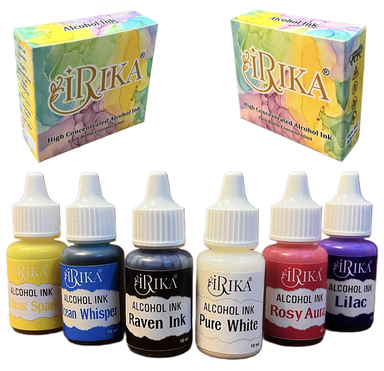 Pack of 6 High-Concentrate Alcohol Inks for Resin Art & Craft (10ml Each) – Lilac, Citrus Spark, Pure White, Ocean Whisper, Rosy Aura, Raven – Quick Dry, Non-Toxic, Acid-Free-image-11