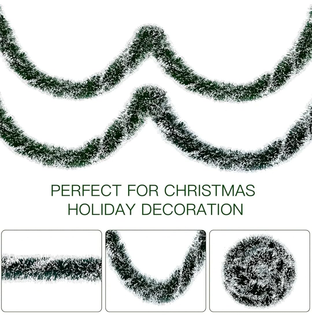 VRB Dec TM 6 Pcs Christmas 6Ft Tinsel Garland Xmas Tree/Christmas Tree Decoration Home Wedding Decoration for New Year Party Indoor/Outdoor Home Decor (Snow Green - 6 Pcs), 10 Cm 2