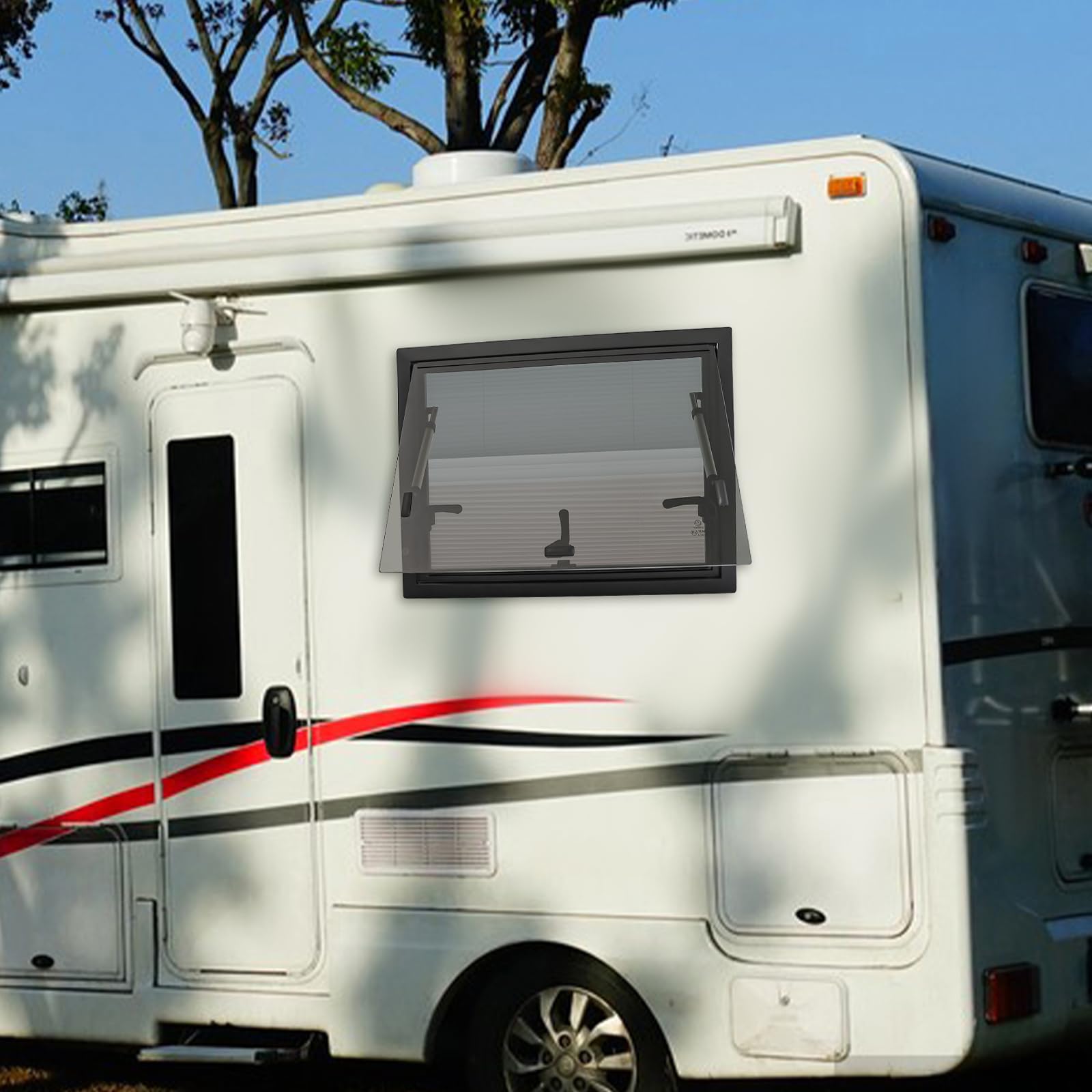 Fenêtre Basculante Rabattable 600x300mm Pour Caravane Camping-Car Van - Avec Store Et Moustiquaire