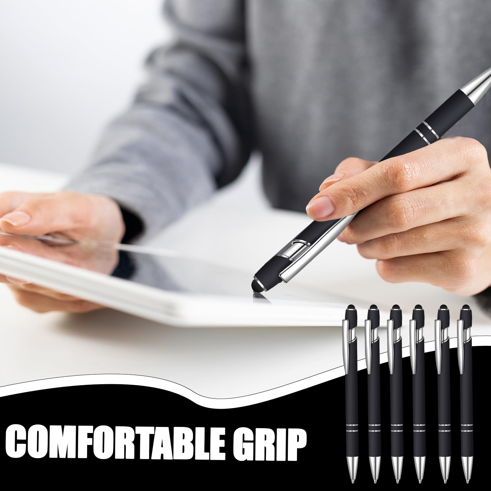 50 penne a sfera a inchiostro nero con stilo 2 in 1 penna a sfera per touch screen, penna di ringraziamento 2 in 1, regalo per colleghi, colleghi, ufficio (nero)
