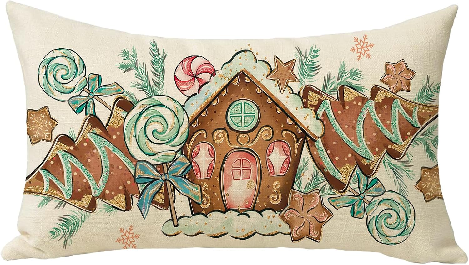 Fjfz Christmas Gingerbread House Lumbar Decorative Throw
