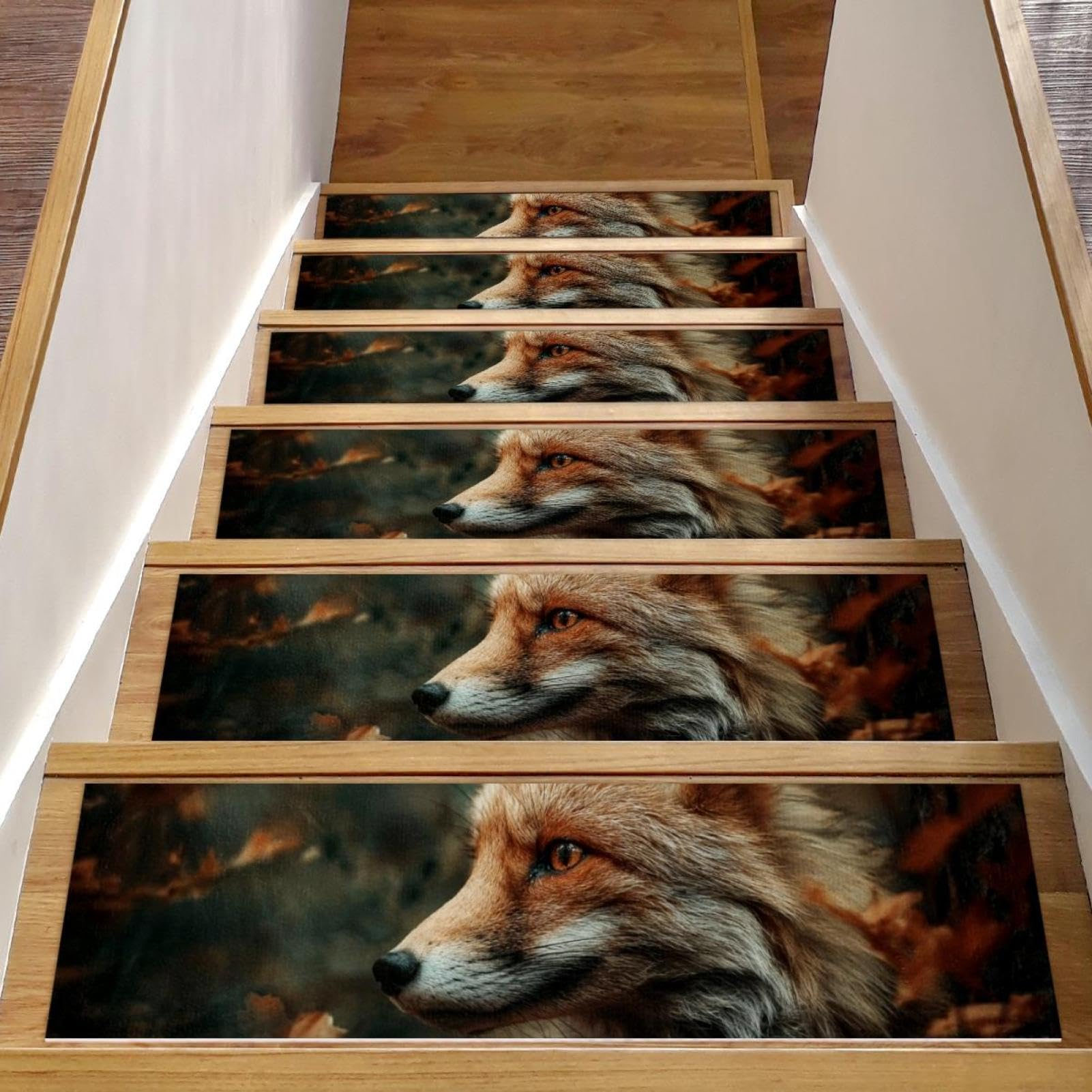 Tapis d'escalier antidérapants Forest Fox lot de 15 marches bois 20x76 cm