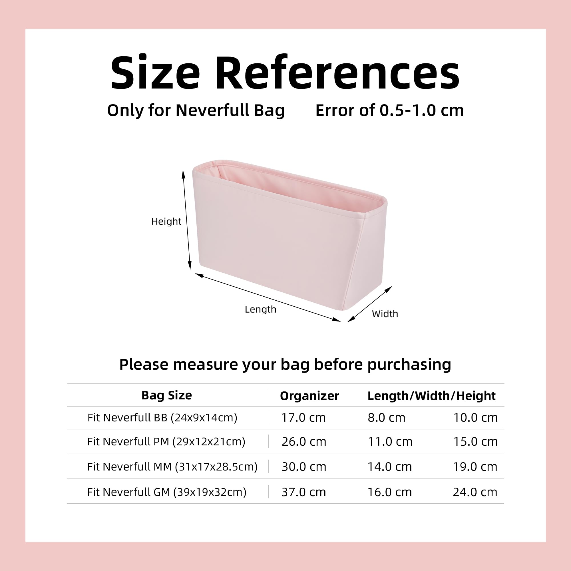 DGAZ Organisateur de Sac en Soie pour LV Neverfull (GM, Rose) | Soie Premium, Ultra Léger, Maintien de Forme Parfait, Protection Anti-rayure pour Sac de Luxe