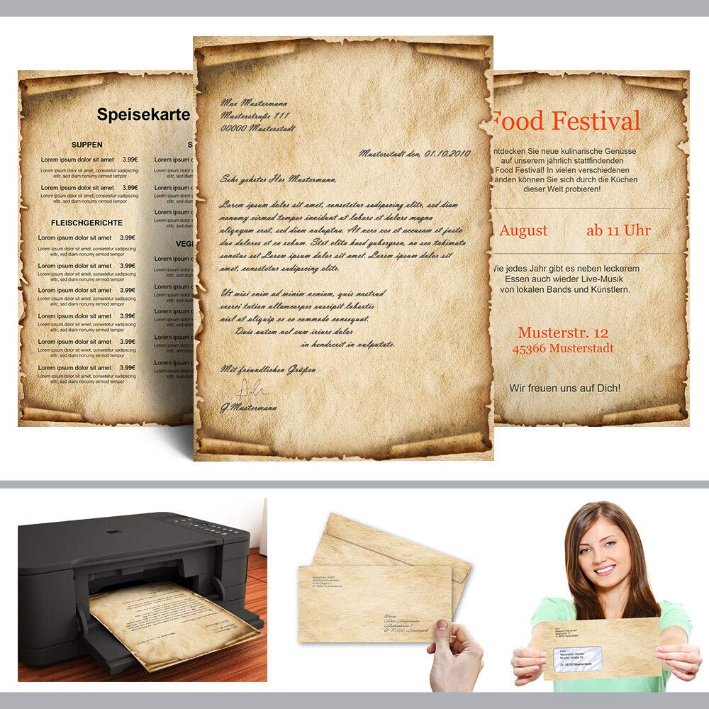 Briefpapier Sets Motivpapier Antik & History, OLD STYLE 100 Blatt Briefpapier + 100 passende Briefumschläge DIN LANG mit Fenster | Paper-Media