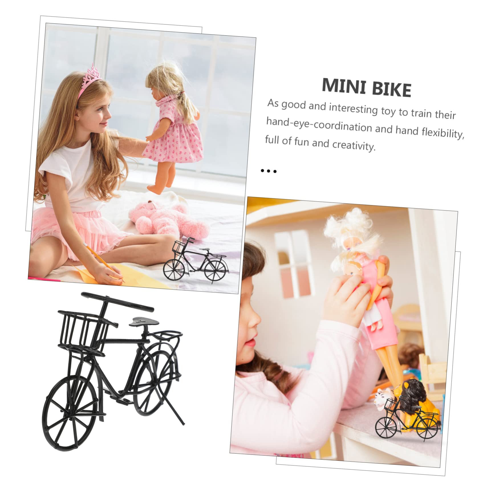Mobestech Miniatur Fahrrad Spielzeug Für Puppenhäuser Maßstab Schwarze Metall-Fahrrad-Dekoration Kreative Puppenmöbel Zubehör Für Leicht Und Platzsparend