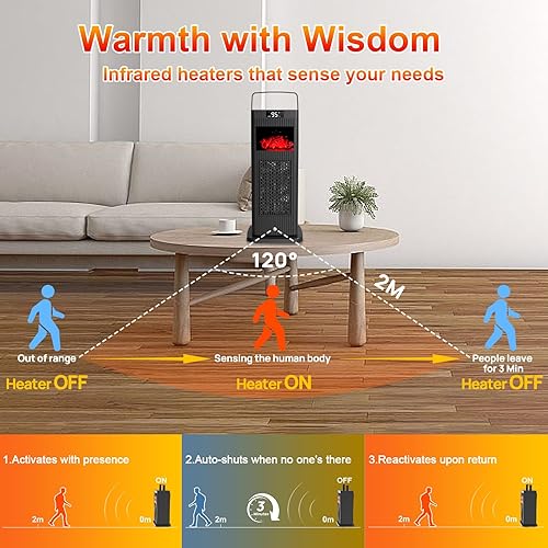 Miniatura 7 de Space Heater 2024 New Version, Space Heater Indoor with Infrared Sensor & Mini Fireplace Effect, ECO Oscillating Electric Heater, Space Heaters for