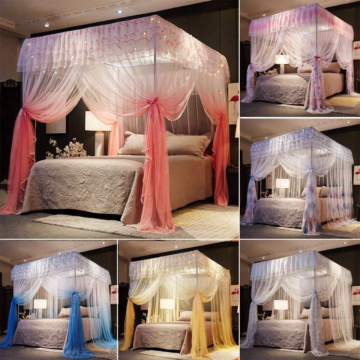 Couleurs lit Double à baldaquin Hung moustiquaire Princesse lit Tente Rideau Pliable Canopy sur La Fée Lit Dentelle élégante (Color : E)