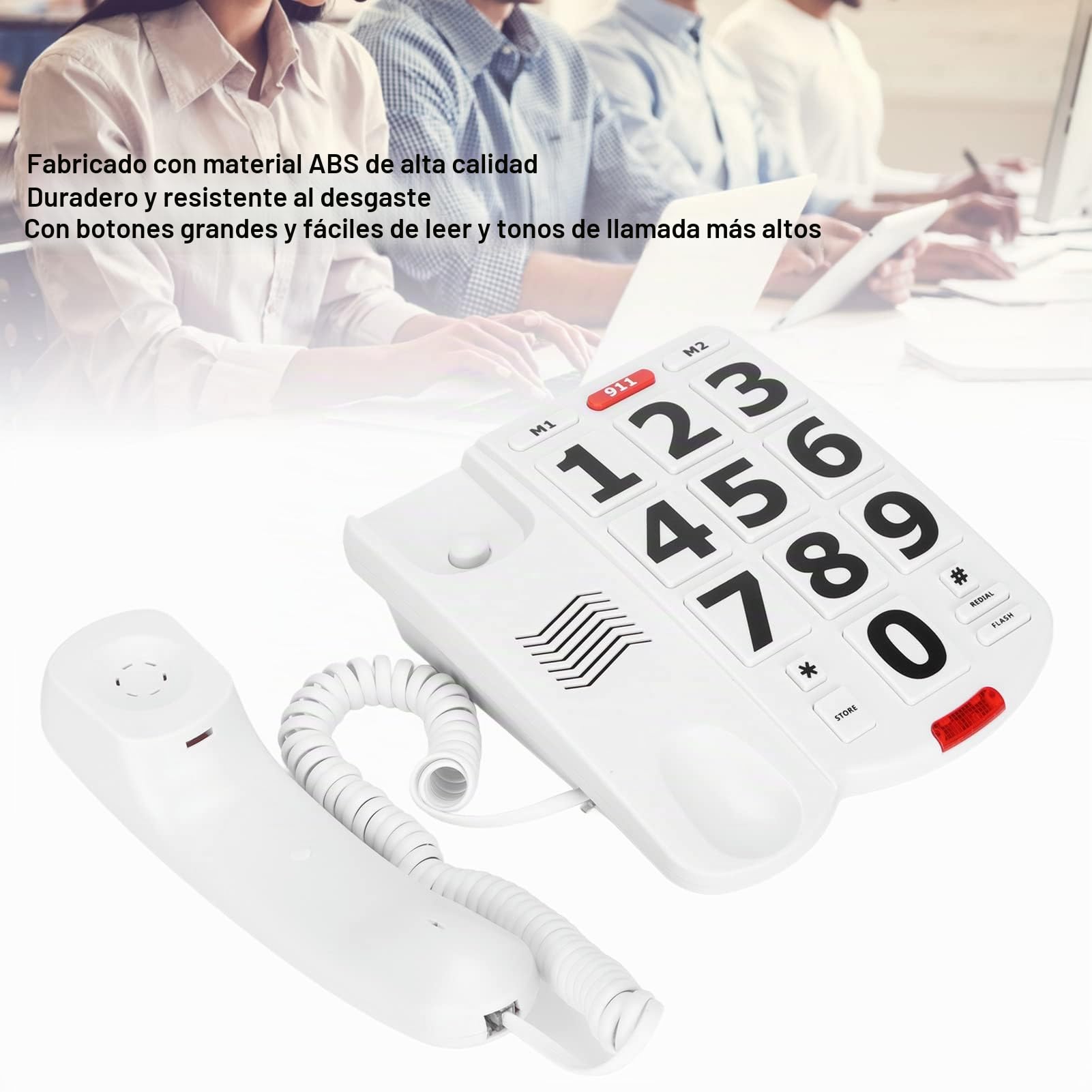 Teléfono Fijo de Botón Grande con Cable, Teléfono Fijo para Personas Mayores, Marcación de una Tecla, Reproducción, Interruptor de Timbre, Función de Memoria Numérica, Tonos de Llamada Súper Fuertes