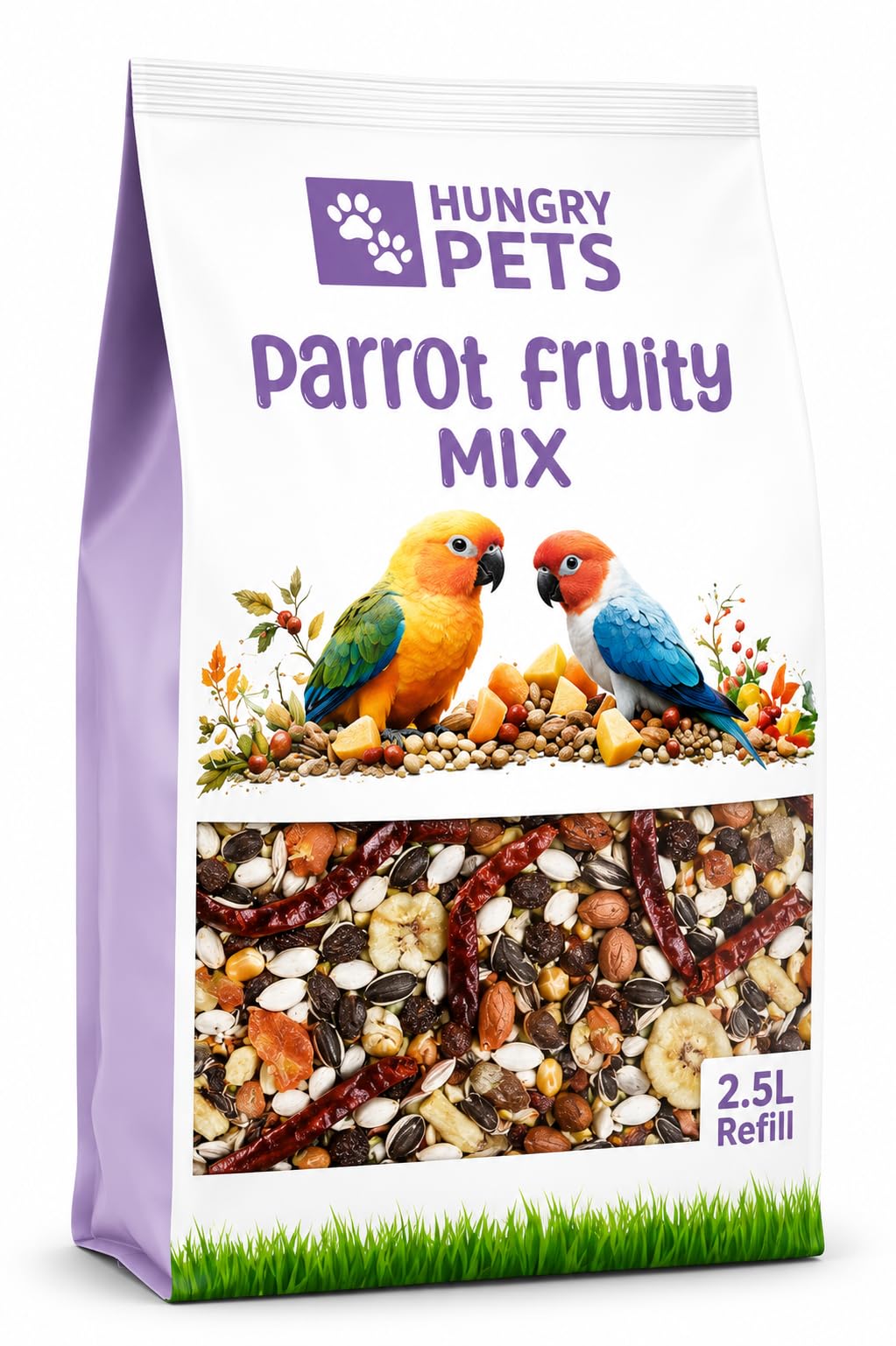 Hungry Pets Parrot Food 2.5L Refill | Fruity Seed Nut Fruit Premium Mix