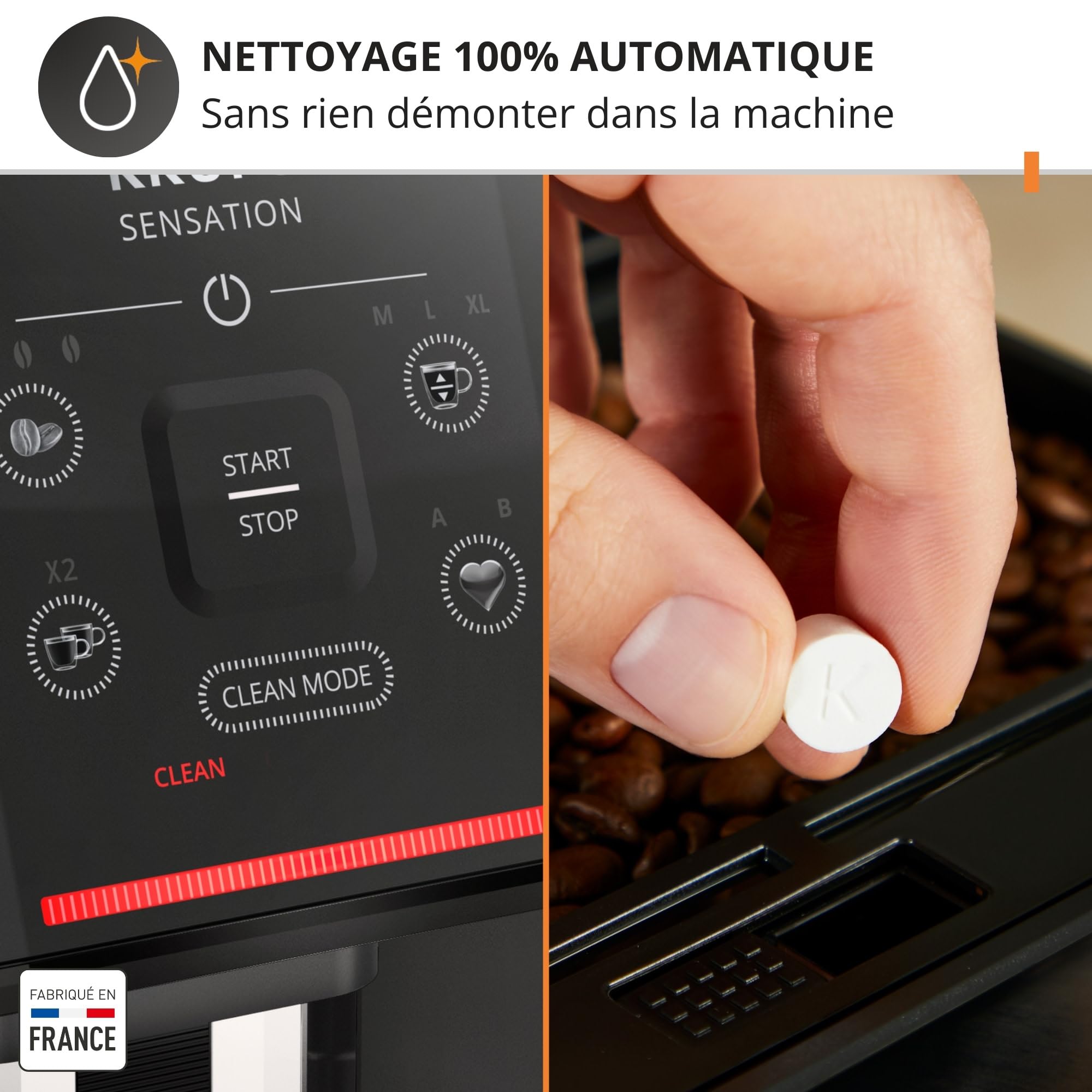 Krups Sensation C50, Machine à café grains, Expresso automatique, 5 boissons, Interface tactile, Facile à utiliser, Nettoyage automatique, Buse vapeur Cappuccino, EA910810