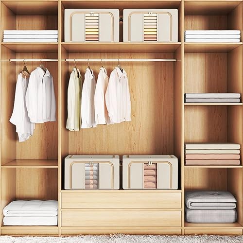 Miniatura 2 de GGPH Paquete de 2 bolsas de almacenamiento plegables para mantas con marco de acero, contenedores de almacenamiento para organizar el dormitorio,