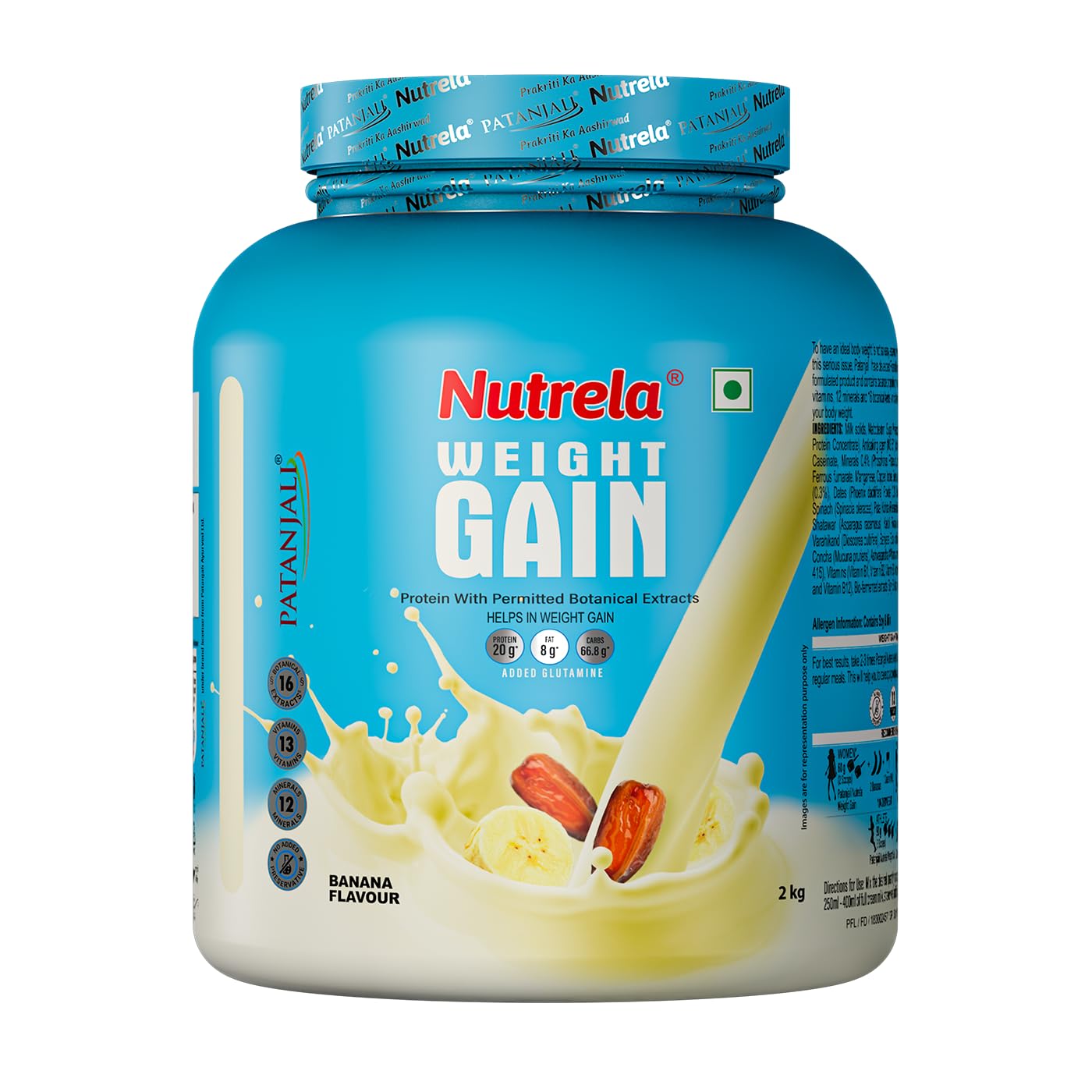 Nutrela Weight Gainer | 2 Kg Banana Flavour | High-Calorie Mass Gainer with Vitamins & Khandsari Sugar | Ideal for Men & Women,Powder