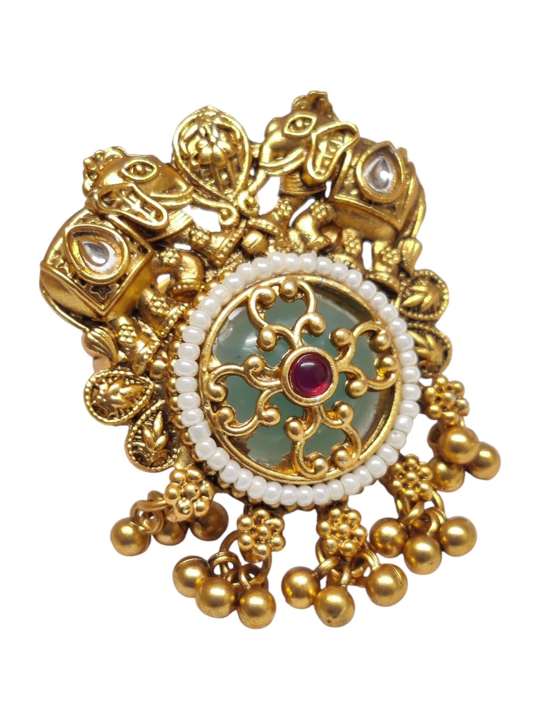 fabula Jewellery Gold Heritage Rajwadi Party-wear Ring - Elephant Design with Ghungroo Detailing - For Women & Girls Stylish Latest - QVR93_Z1-picture-21