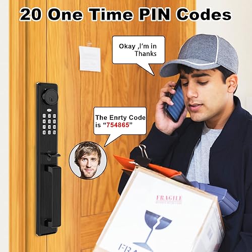Miniatura 7 de ZEVAWAY Cerradura de puerta con teclado electrónico sin llave con asa, negro mate, entrada de puerta delantera