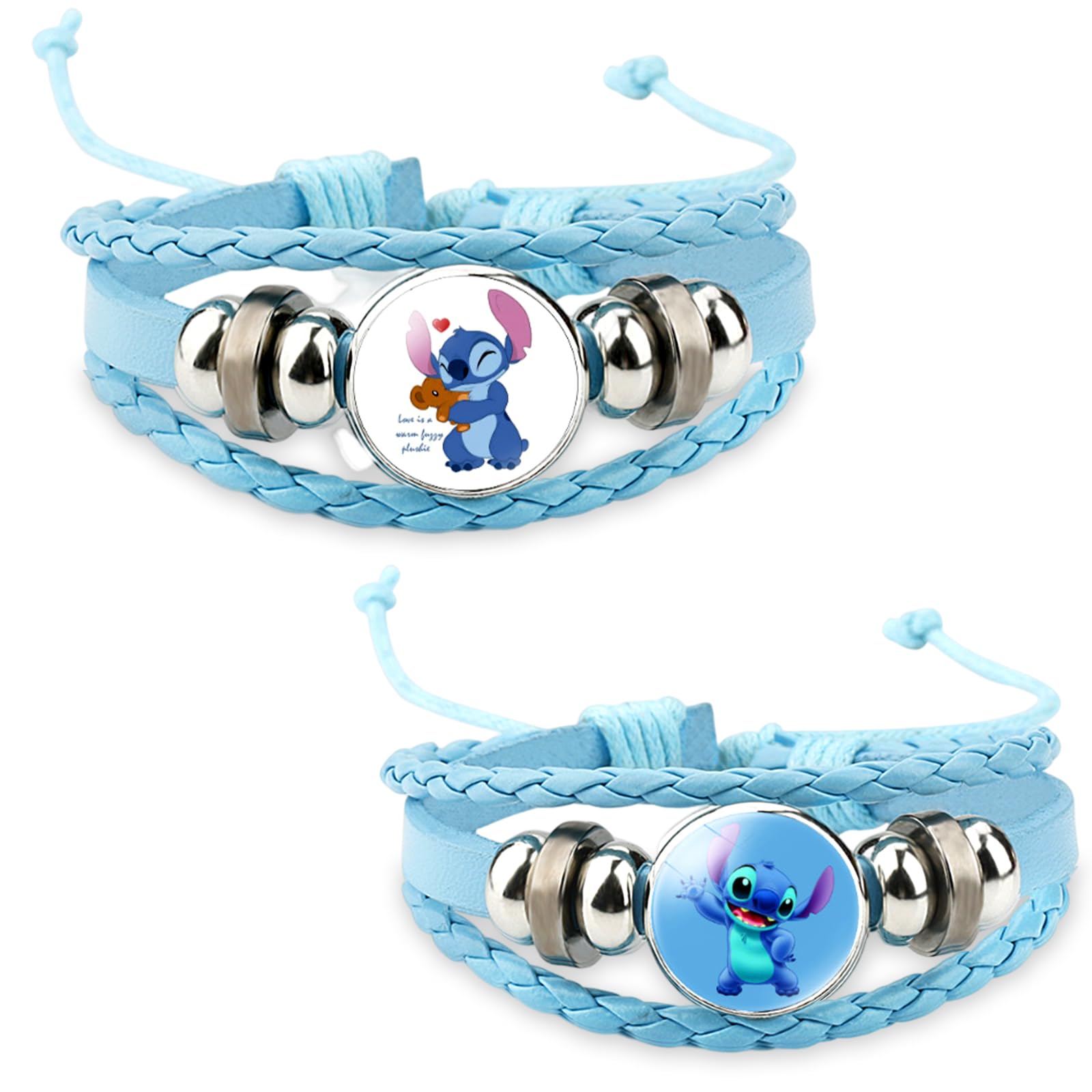 BJPERFMS Pulsera Stitch, 2 Piezas Lilo y Stitch Pulsera Tejidas, Stitch Pulseras Trenzadas Ajustable, Pulseras de la Amistad, Stitch Pulseras Niñas, Regalo de Joyería para Niñas Niños
