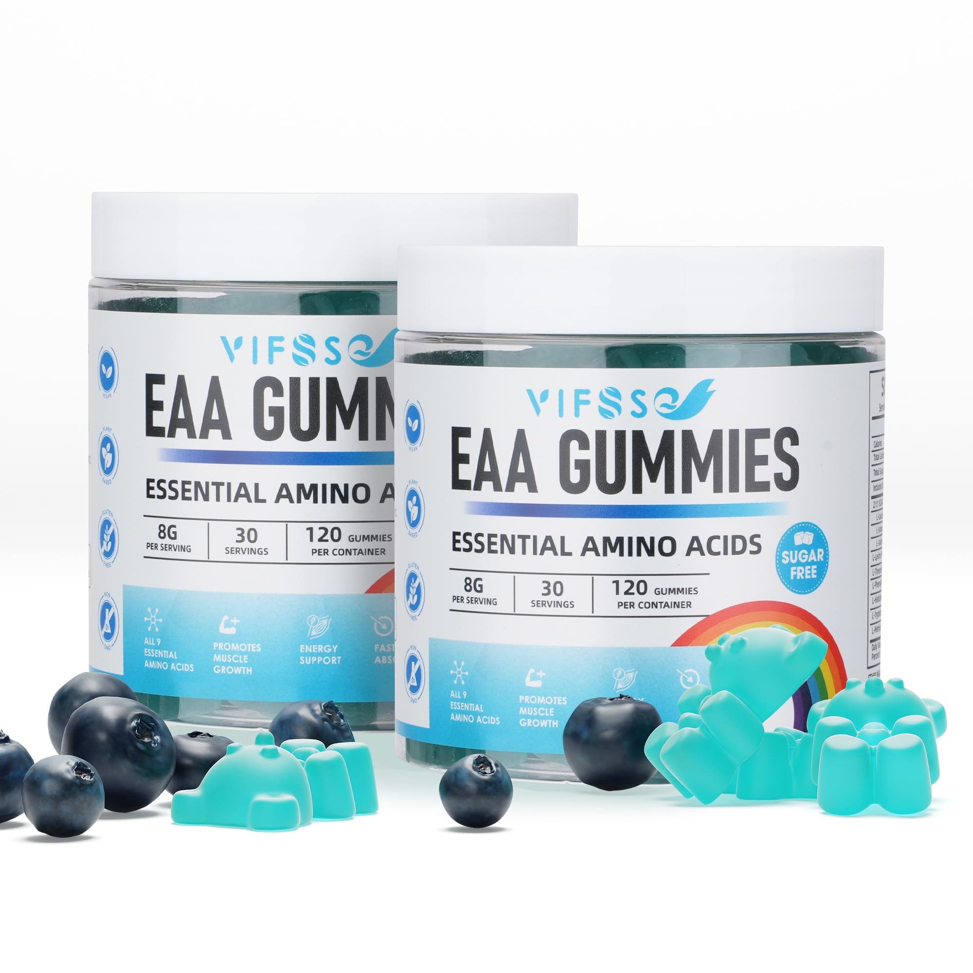 VIFSSG Gomas de aminoácidos essenciais (EAA) e BCAAs 8.000 mg sabor Blue Raspberry, 240 gomas