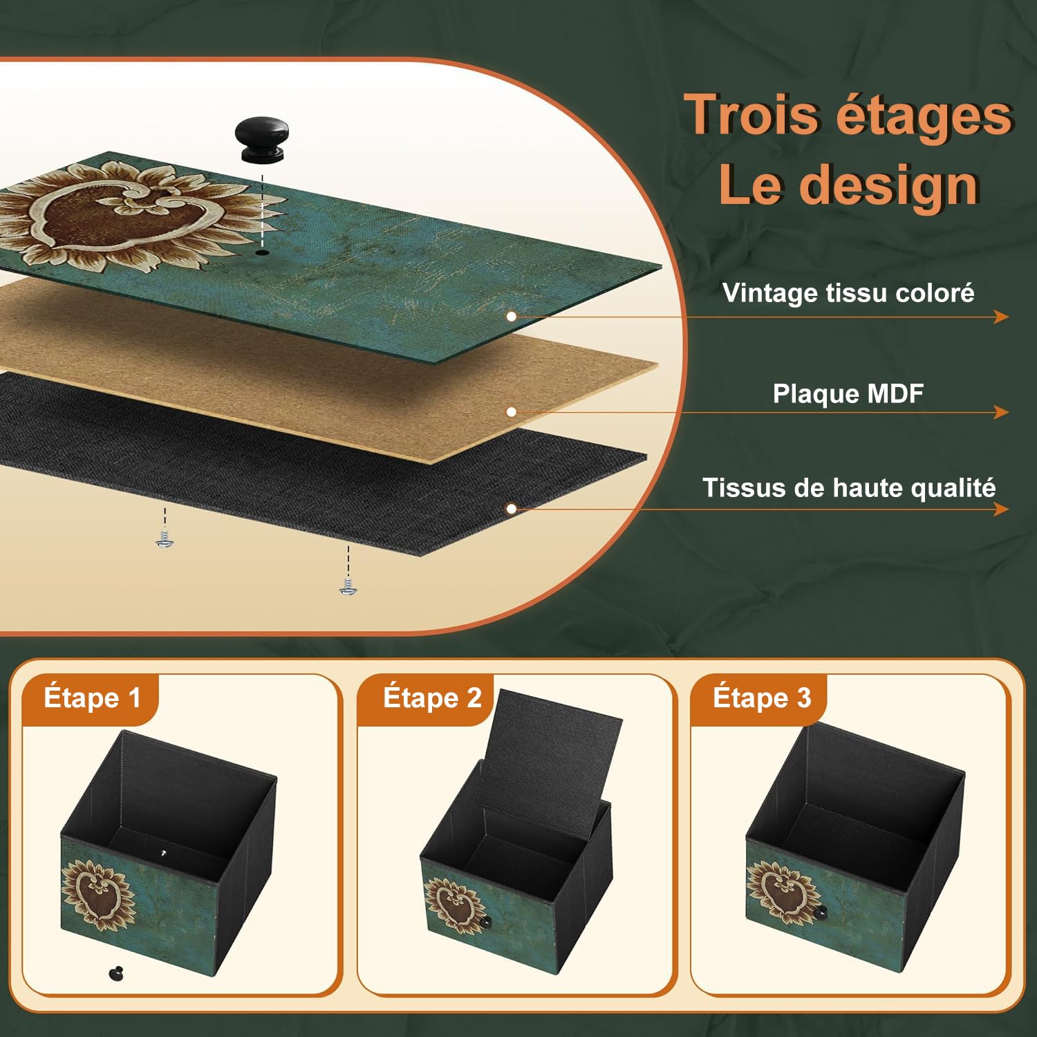 Comò camera da letto con 5 cassetti, design industriale, con piano in legno e cassetti retrò. Perfetto per cassettiera per bambini, mobile portaoggetti camera da letto e mobile industriale legno