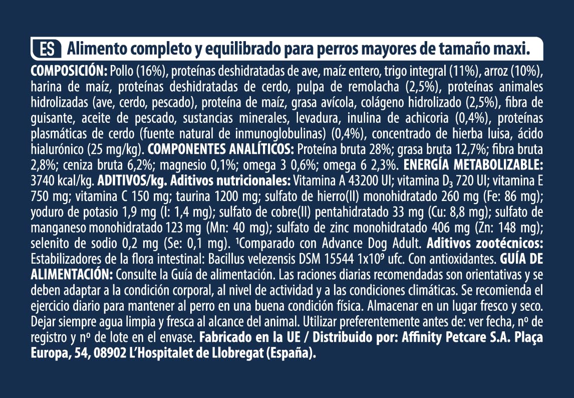 Advance Maxi Senior, Pienso para Perros Senior (+6 años) de Razas Grandes con Pollo, 12kg