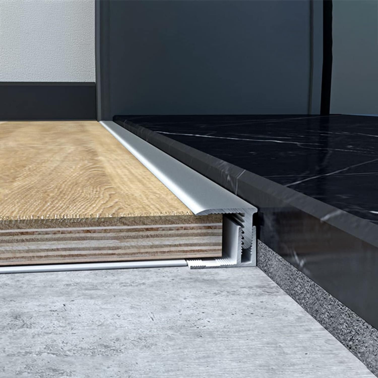 Seuil à pression en aluminium premium pour finitions de sol impeccables