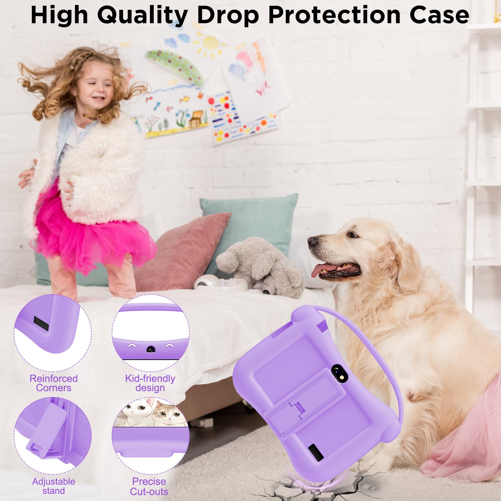 ascrecem Tablet para Niños 7 Pulgadas Android Tablet Infantil con WiFi Doble Cámara Bluetooth Control Parental 2GB RAM 32GB ROM Tableta Educativa 3 a 14 año (Morado)