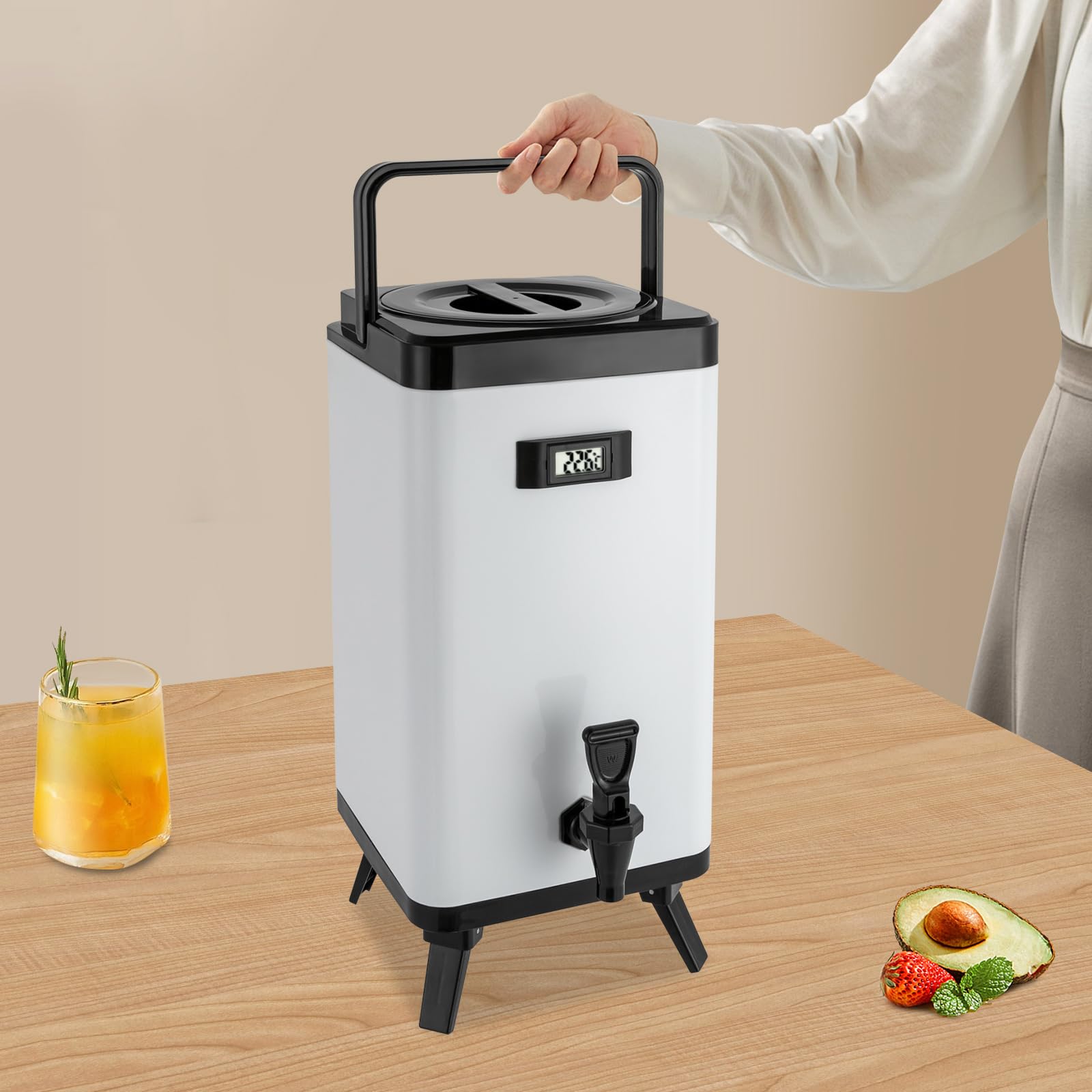 Stainless Steel Insulated Beverage Dispenser, 12L/ 3.17Gal Insulated Drink Dispenser with Faucet, Hot Drink Dispenser for Hot Tea, Cold Drinks, Juice (12L square white)